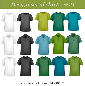 Black, white and colored men polo and t-shirts. Photo-realistic vector illustration