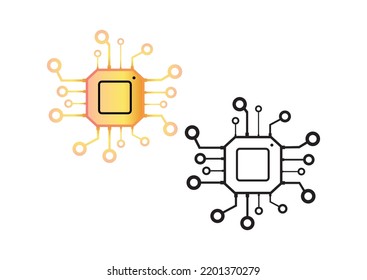 Chip de procesador negro, blanco y coloreado aislado en fondo blanco. Ilustración vectorial de la inteligencia artificial