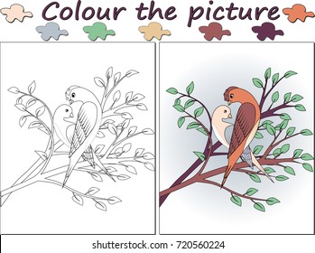 Black and white and colored vector image for kids to color. Preschool and elementary school activity handout