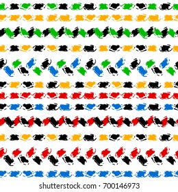 Black and white and colorful hand painted chevron and stitch ornament borders grunge seamless pattern, vector