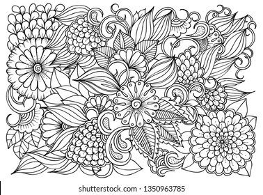 Outline Vector Drawing Flowers Adult Coloring Stock Vector (Royalty ...