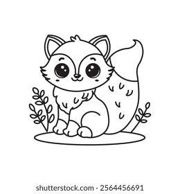 Black And White Coloring Book With Bold Lines, Cute Animal Fox