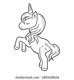 Black and white coloring book for children. Vector illustration. Flying unicorn