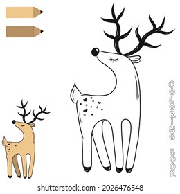 Black and white coloring book for children. Vector illustration. Deer