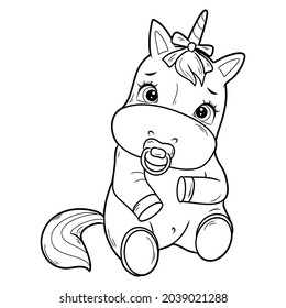 Black and white coloring book for children. Vector illustration. Cute unicorn