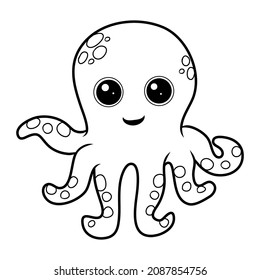 Black and white coloring book for kids. Vector illustration. Cute octopus