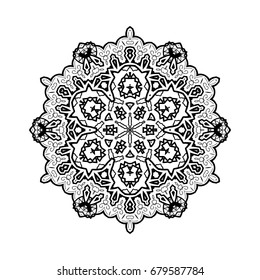 Black and white coloring book page for adult. Vector decorative ornamental pattern for the card or invitation with Islam, Arabic, Indian or ottoman motifs.
