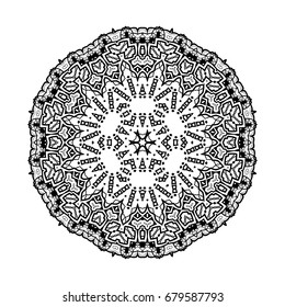 Black and white coloring book page for adult. Vector decorative ornamental pattern for the card or invitation with Islam, Arabic, Indian or ottoman motifs.