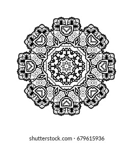 Black and white coloring book page for adult. Vector decorative ornamental pattern for the card or invitation with Islam, Arabic, Indian or ottoman motifs.