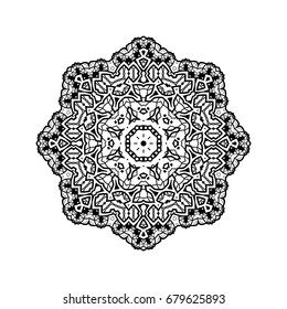 Black and white coloring book page for adult. Vector decorative ornamental pattern for the card or invitation with Islam, Arabic, Indian or ottoman motifs.