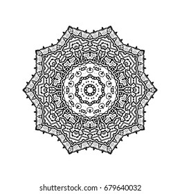 Black and white coloring book page for adult. Vector decorative ornamental pattern for the card or invitation with Islam, Arabic, Indian or ottoman motifs.