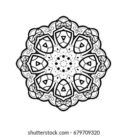 Black and white coloring book page for adult. Vector decorative ornamental pattern for the card or invitation with Islam, Arabic, Indian or ottoman motifs.