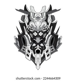 Black and white coloring Bull head robot mascot. tattoos Bull Illustration Concept Vector. Suitable For Logo, Wallpaper, Banner, Background, Card, Book Illustration, T-Shirt Design, Sticker, Cover