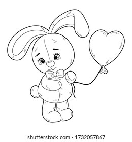 Black and white coloring for children. Vector illustration. Toy hare and balloon