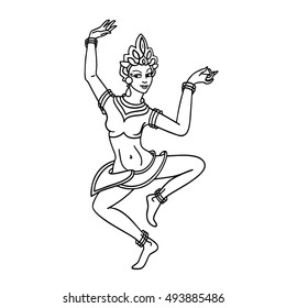 Black and white coloring contour of oriental woman dancer