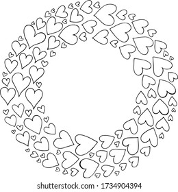 black and white coloring frame with hearts 