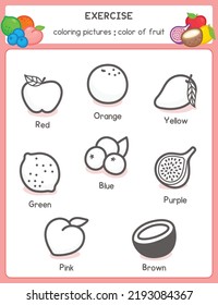 Black And White Coloring Outline About Fruits In Science Subject Exercises Sheet Kawaii Doodle Vector Cartoon