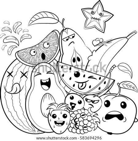 black white coloring page cute doodle stock vector