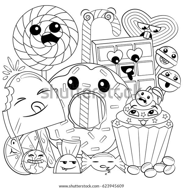 Black White Coloring Page Cute Sweet Stock Vector Royalty