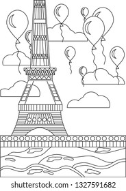 Black and White Coloring Page Eiffel Tower