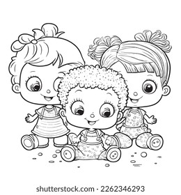 black and white coloring page for kids  line art  simple cartoon style  happy cute and funny Kids