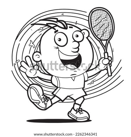 Black and White coloring page for kids, line art, simple cartoon style, sport