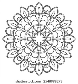 A black and white coloring page line art of a mandala design 