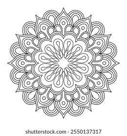 Uma linha de página colorida em preto e branco de um desenho mandala 