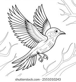 A black and white coloring page line art of a bird 