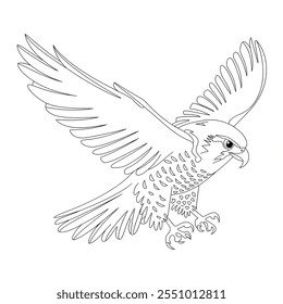 A black and white coloring page line art of a bird falcon 