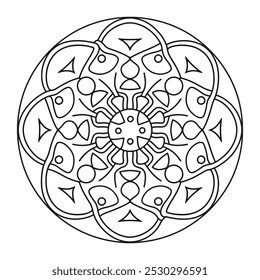 Dibujo para Colorear en Blanco y Negro de Esquema de Mandala con Patrón Circular. Páginas simples y fáciles para colorear mandala para adultos y niños de color para Kdp.