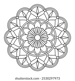 Dibujo para Colorear en Blanco y Negro de Esquema de Mandala con Patrón Circular. Páginas simples y fáciles para colorear mandala para adultos y niños de color para Kdp.