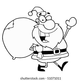 Black And White Coloring Page Outline Of A Santa With A Sack