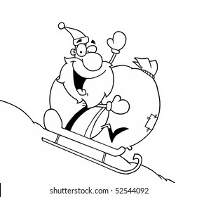 Black And White Coloring Page Outline Of Santa Sledding