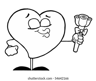 Black And White Coloring Page Outline Of A Sweet Heart Holding Flowers