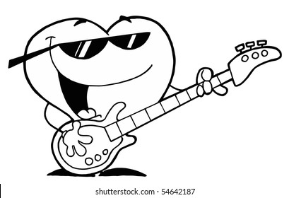 Black And White Coloring Page Outline Of A Heart Guitarist