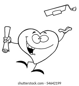 Black And White Coloring Page Outline Of A Heart Graduate