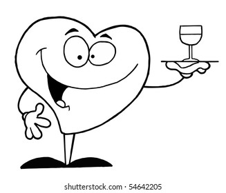 Black And White Coloring Page Outline Of A Heart Serving Wine
