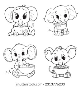 Black and white coloring pages Animals for kids, simple lines, vector , cute Animals, easy coloring pages, for kids , thick lines, low detail, outline