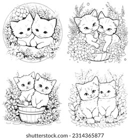 Páginas de coloreo en blanco y negro Animales para niños, líneas simples, vectores , lindos Animales, páginas de colores fáciles, para niños , líneas gruesas, detalles bajos, contorno