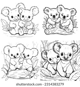 Black and white coloring pages Animals for kids, simple lines, vector , cute Animals, easy coloring pages, for kids , thick lines, low detail, outline