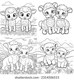 Black and white coloring pages Animals for kids, simple lines, vector , cute Animals, easy coloring pages, for kids , thick lines, low detail, outline