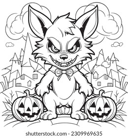 Black and white coloring pages Halloween for kids, simple lines, vector , cute Halloween, Boo!, Halloween Background