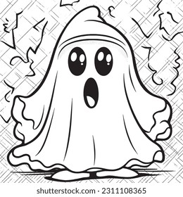 Black and white coloring pages Halloween for kids, simple lines, vector , cute Halloween, Boo!, Halloween Background