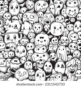 Black and white coloring pages Halloween for kids, simple lines, vector , cute Halloween, Boo!, Halloween Background