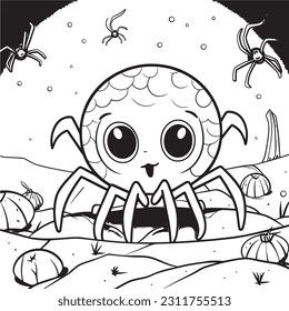 Black and white coloring pages Halloween for kids, simple lines, vector , cute Halloween, Boo!, Halloween Background