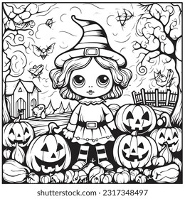 Black and white coloring pages Halloween for kids, simple lines, vector , cute Halloween, Boo!, Halloween Background