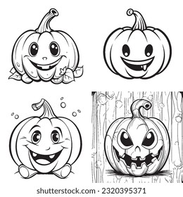 Black and white coloring pages Halloween for kids, simple lines, vector