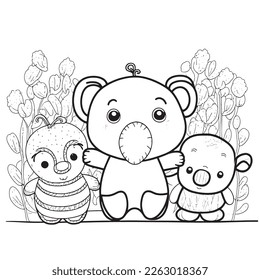Black and white coloring pages for kids, simple lines, cartoon style, happy, cute, funny, many things in the world