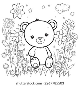 Black and white coloring pages for kids, simple lines, cartoon style, happy, cute, funny, many things in the world